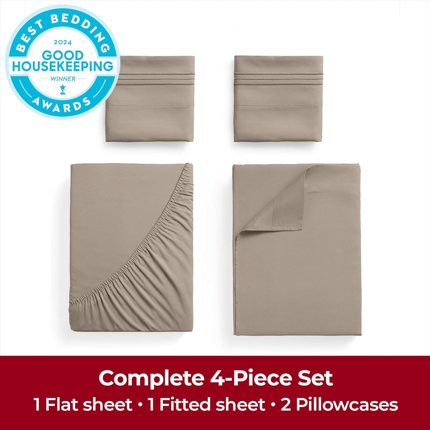 Mellanni Extra Deep California King Sheets - Hotel Luxury, Ultra Soft & Cooling - 4 PC Tan Set