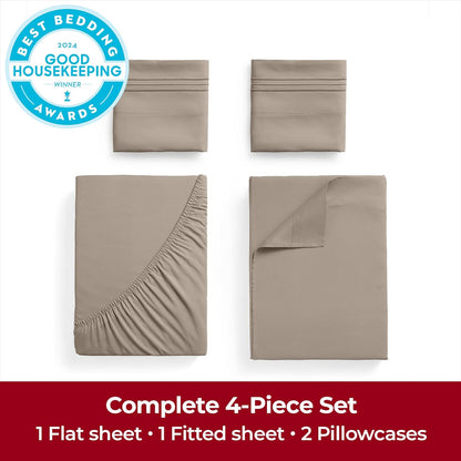 Mellanni Extra Deep California King Sheets - Hotel Luxury, Ultra Soft & Cooling - 4 PC Tan Set