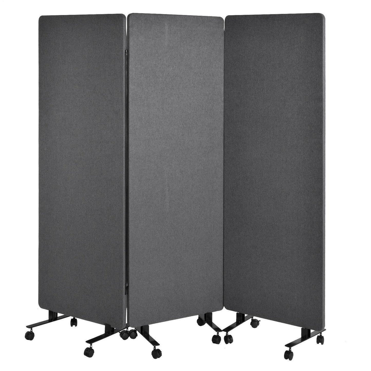 Room Divider with Wheels 72x66 Inch, 3 Panel Folding Privacy Screen, Portable Sound Proof Partition Wall for Office Studio School Hospital, Freestanding Temporary Wall on Casters, Dark Grey