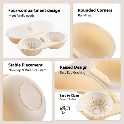 Li&Zhao Microwave Egg Poacher–4 Cavity Eggs Microwave Egg Cooker with Lid, Effortless to Cook and Clean, Perfect for Making Poached Eggs,Dishwasher Safe Double Layer Microwave Boiled Eggs