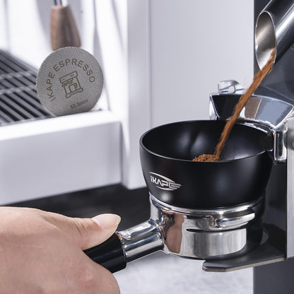 IKAPE Magnetic Dosing Funnel Set, 53MM Espresso Dosing Ring & Puck Screen Kit Compatible with Breville 54MM Bottomless Portafilter - with 8 Small Magnet (Black)