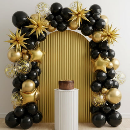 RUBFAC Black and Gold Balloons 129pcs Different Sizes Pack of 18 12 10 5 Inch, Latex Balloon Garland Arch Kit for Party Graduation Wedding Holiday Happy Birthday Decoration