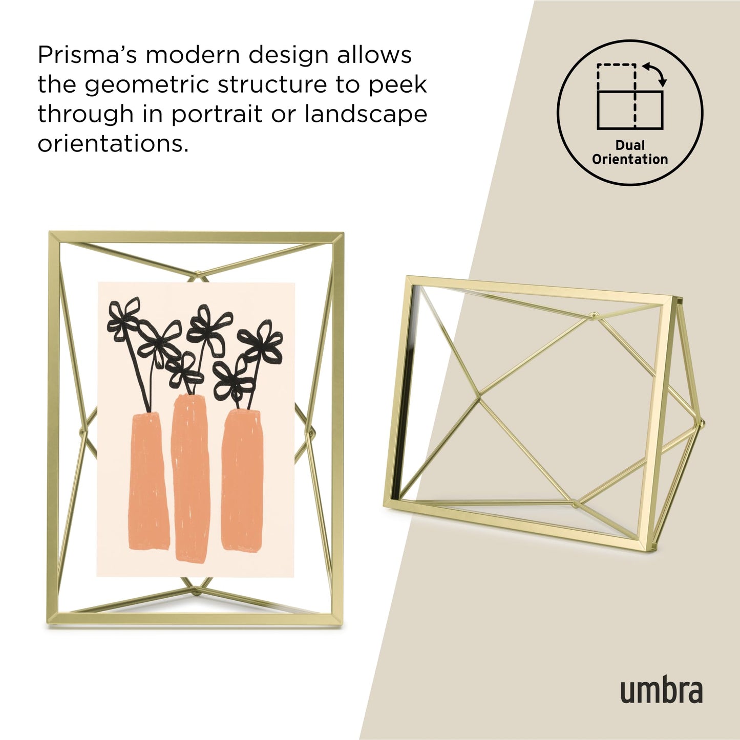 Umbra Prisma 4x6 Picture Frame, Metal Floating Wall or Desk Photo Display for Pictures, Art, Illustrations, and More, Brass