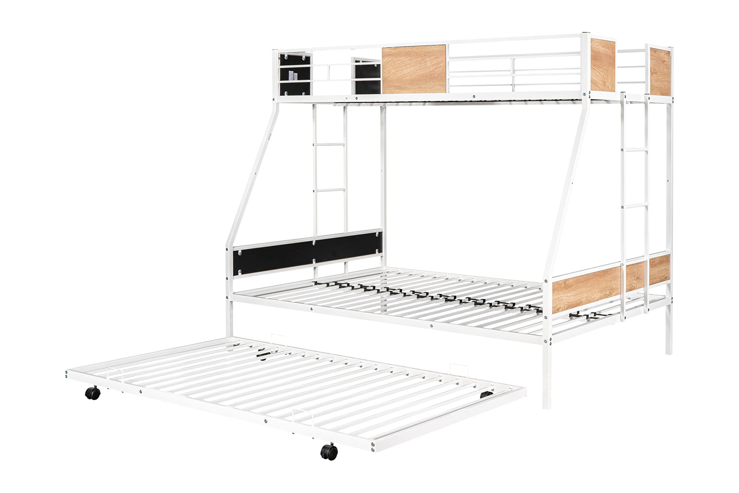 Metal Twin Over Full Bunk Bed with Trundle,Heavy Duty Bunk Beds Twin Over Full, Space-Saving Bunk Bed for Kids/Teens/Adults,White