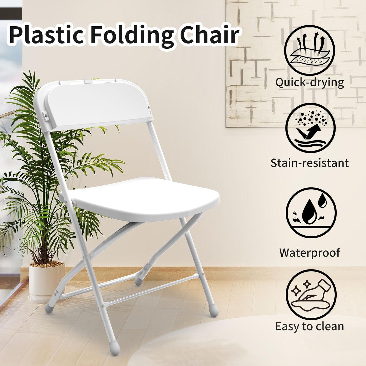 JMGJOY No Assembly Folding Chairs 20 Pack, Outdoor Portable Lightweight Wedding Chair, White Plastic Chairs for Banquet, Party, Picnic, Outdoor & Indoor Use