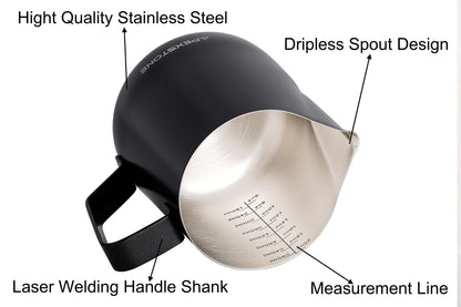 Apexstone 20 oz Black Espresso Steaming Pitcher, Espresso Milk Frothing Pitcher 20 oz Black, Coffee Milk Frothing Cup, Coffee Steaming Pitcher 20 oz/600 ml