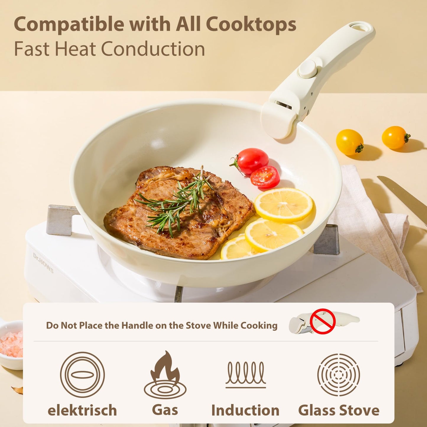 Pots and Pans Non Stick,16Pcs Ceramic Nonstick Cookware Sets, Induction Kitchen tagines Set with Removable Handle, Cooking Frying Pans & Saucepans(PFOA Free), Oven/Dishwasher/Fridge Safe, Space Saving