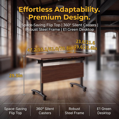 JNMDLAKO Modular Folding Conference Table with Locking Wheels, 10 Pack Flip Top Mobile Training Table, Modern Meeting Seminar Tables for Office, Hotel Conference Room(10,Walnut,71" L x 21" W x 29" H)