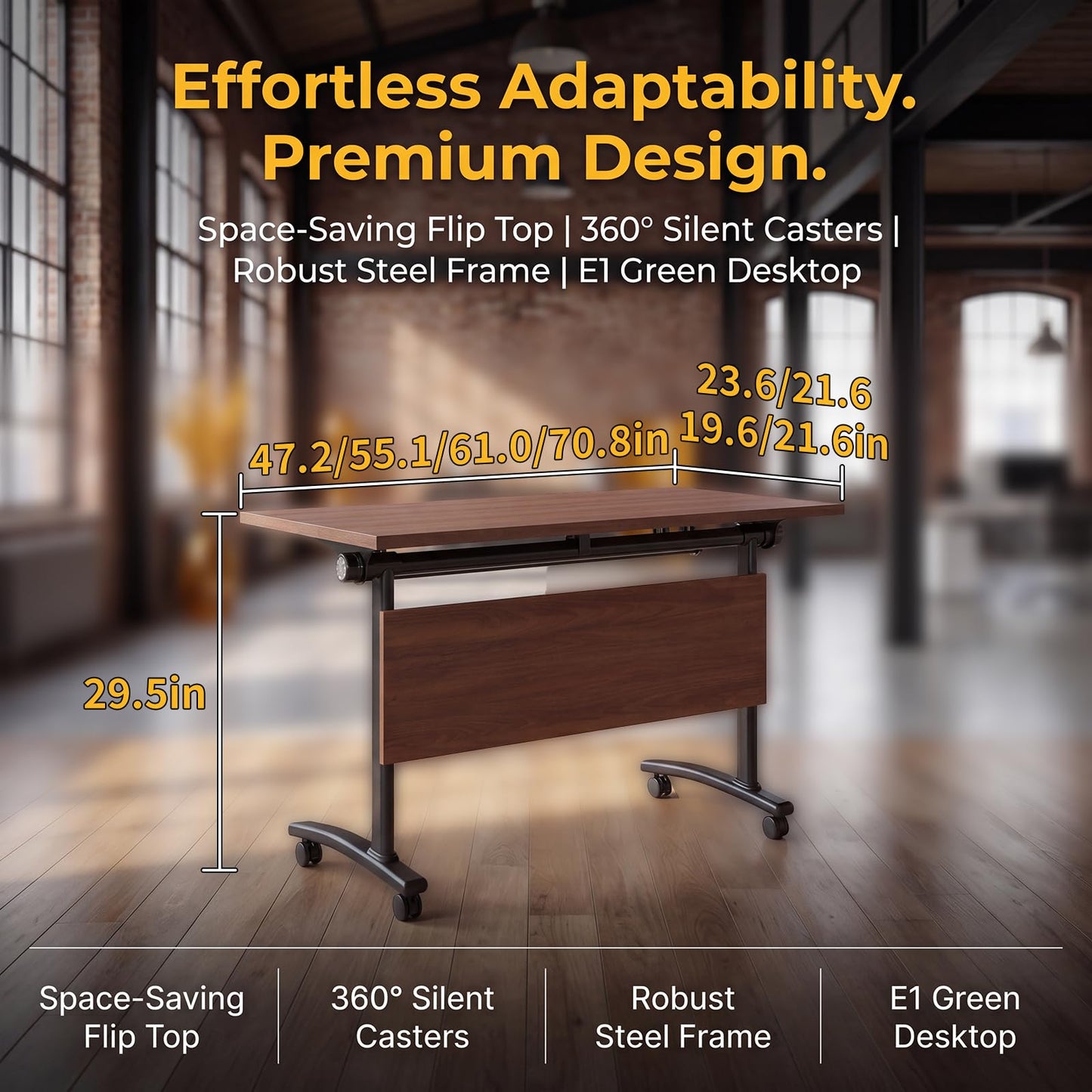 JNMDLAKO Modular Folding Conference Table with Locking Wheels, 10 Pack Flip Top Mobile Training Table, Modern Meeting Seminar Tables for Office, Hotel Conference Room(10,Walnut,55" L x 21" W x 29" H)