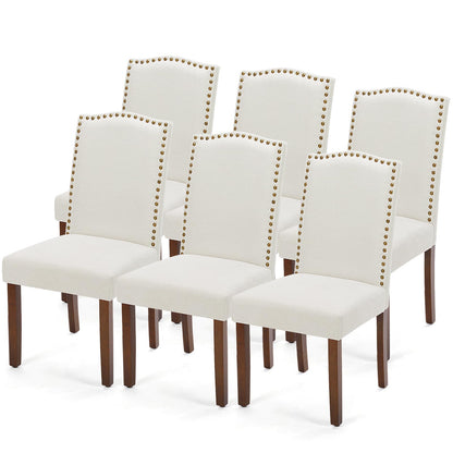 DUMOS Dining Chairs Set of 6, Modern Kitchen Table Chairs with Wooden Legs and Padded Seat, Mid Century Upholstered Accent Chairs for Dining Room/Kitchen/Living Room/Restaurant, Beige