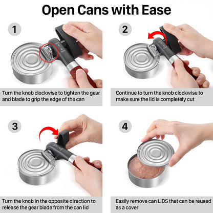 Beneno Can Opener, Manual Side Safe Cut Can Opener Smooth Edge with Durable Sharp Blade, Effort-Saving Knob & Comfortable Non-slip Handle, Red