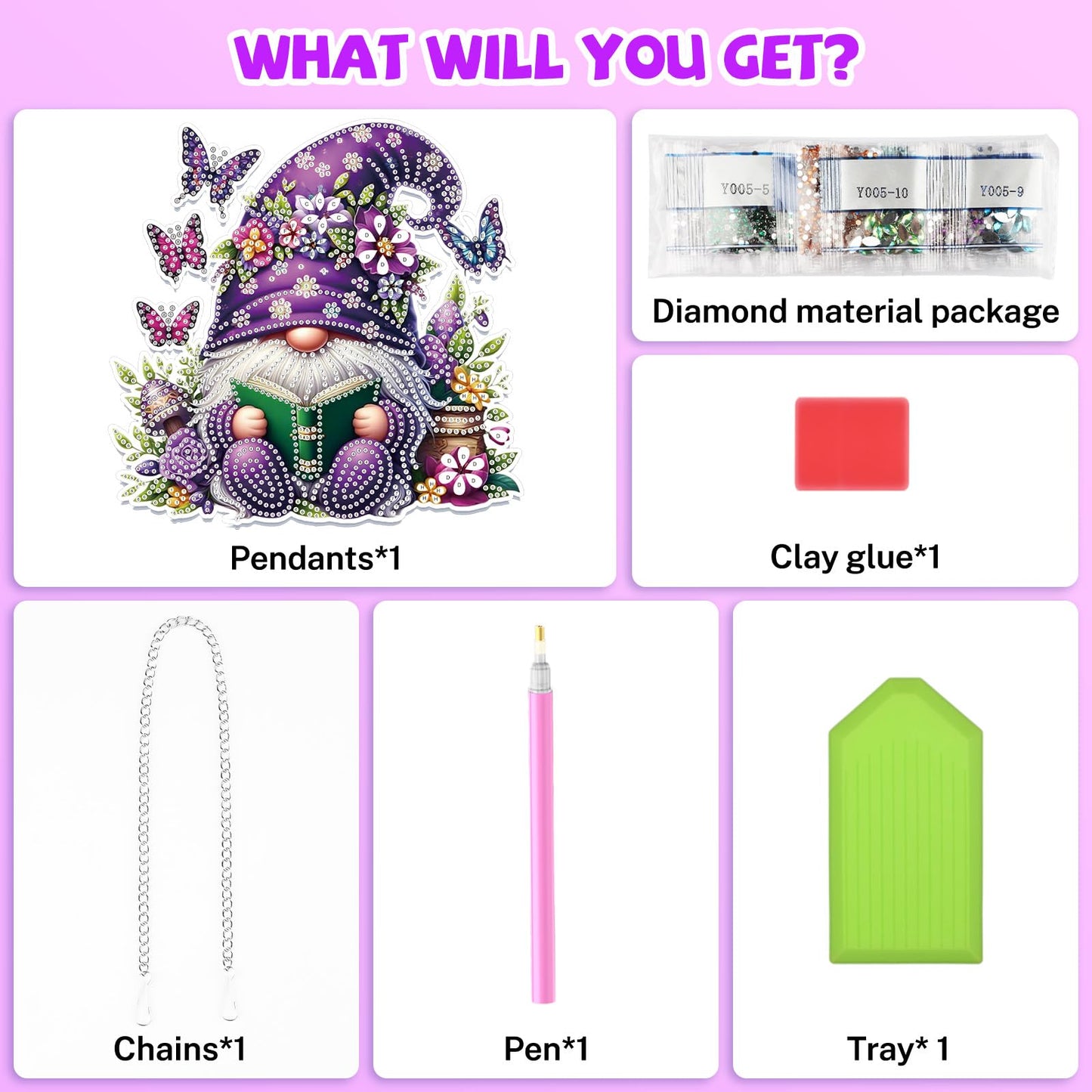 Bowetile Gnome Diamond Art Hanging Kits for Adults, 5D Special Shape Diamond Painting Flowers Pendant Kits, Gem Art Suncatchers Painting Window Ornament for Home Garden Wall Decor