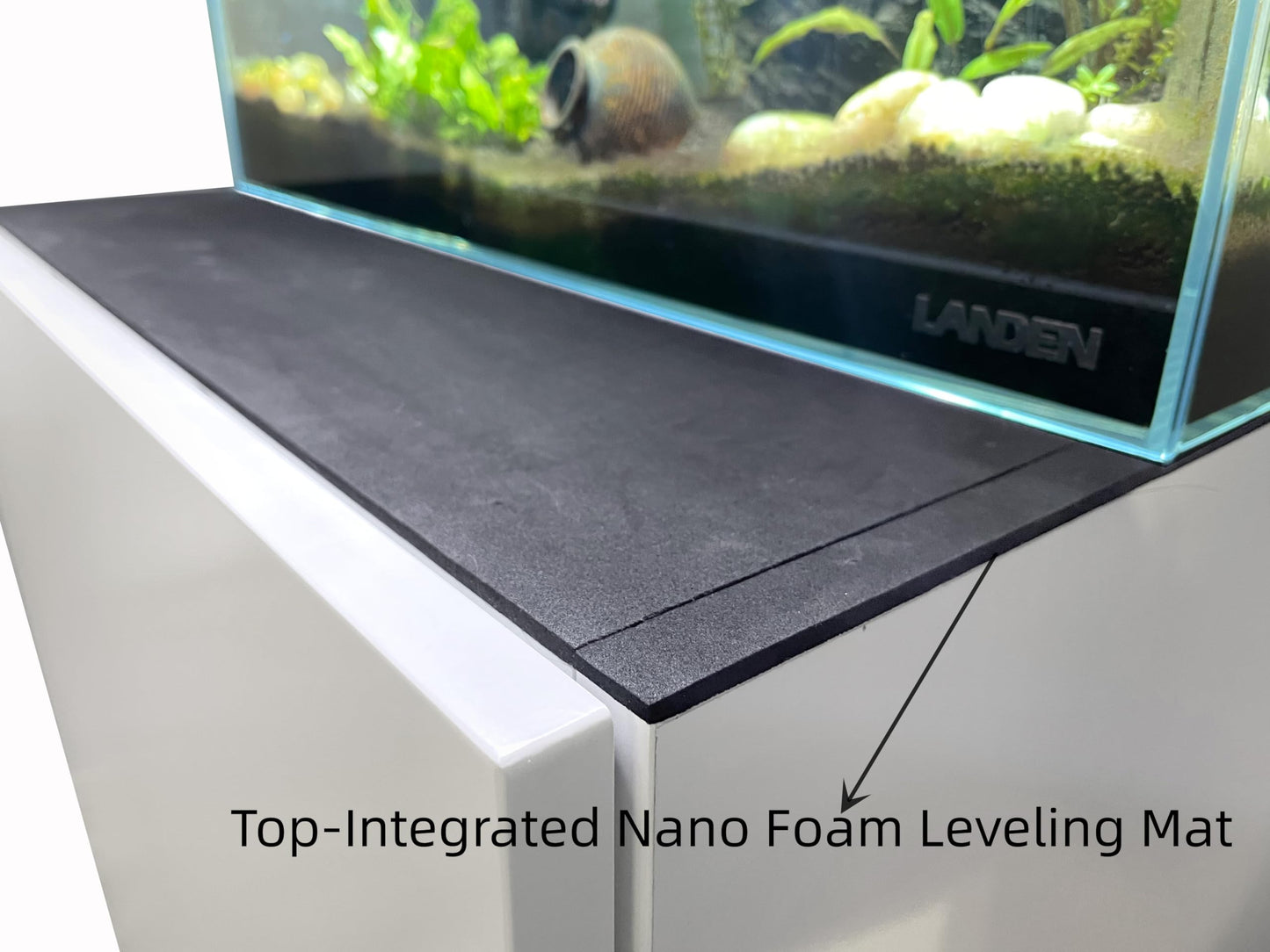 LANDEN Aquarium Wooden Stand and Cabinet for up to 44 Gal Tank, Fish Reptile Sea Salt WaterTank Stand, Nano Foam Leveling Mat Included, W35.5xD17.7xH31.5 in, Wooden Matte White Painted(Stand Only)