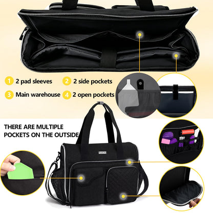 POCDUORG Portable A4 Light Pad Storage Bag for Diamond Painting Accessories, Tote Organizer Case with Multiple Pockets - Compatible with A4 Light Board, Art Supplies & Travel Carrying (Black S)