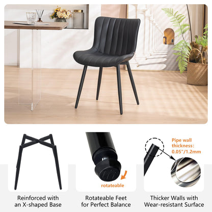YOUNUOKE Black Dining Chairs Set of 2, Faux Leather Upholstered Kitchen & Dining Room Chairs with Back, Mid Century Modern Minimalist Accent Chair Armless for Guest Reception Waiting Living Room