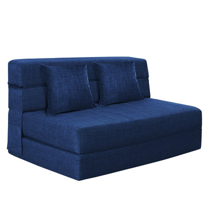 Nigoone 60 Inch Folding Sofa Couch Memory Foam with Pillow Convertible Sleeper Mattress Futon Lazy for Living Room, Washable Cover, Queen Size, Dark Blue