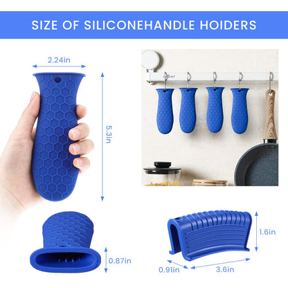 Patelai 8 Pcs Silicone Pot Holders Set Cast Iron Handle Cover Heat Resistant Pot Handle Covers Potholder Non Slip Reusable Pan Sleeve for Frying Pan Kitchen Supplies(Blue)