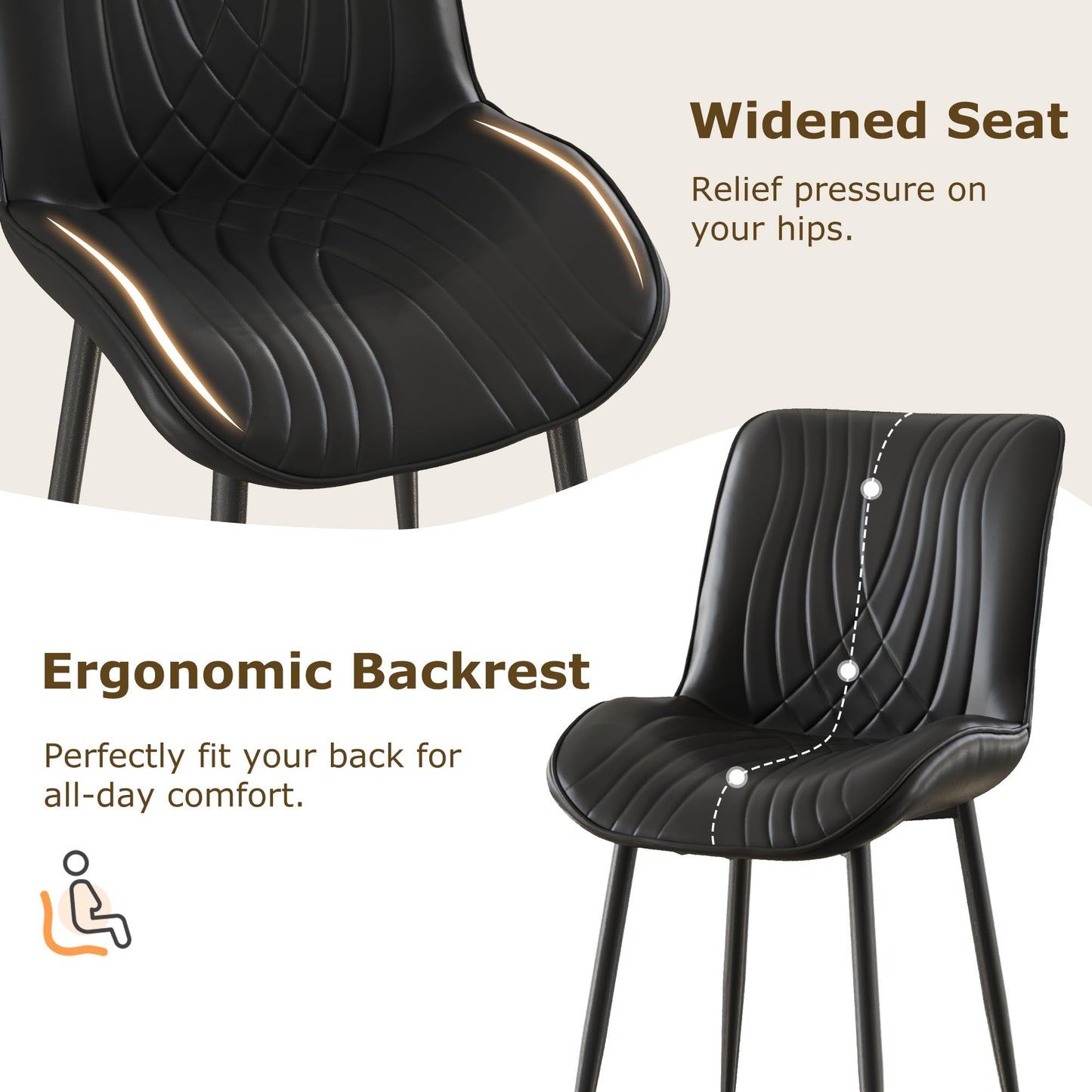 VECELO Dining Chairs Set of 6, Modern Upholstered Faux Leather Cushion Seat and Metal Legs for Kitchen, Living Room, Black