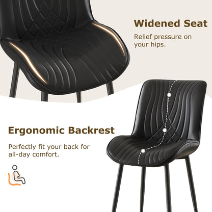 VECELO Dining Chairs Set of 6, Modern Upholstered Faux Leather Cushion Seat and Metal Legs for Kitchen, Living Room, Black