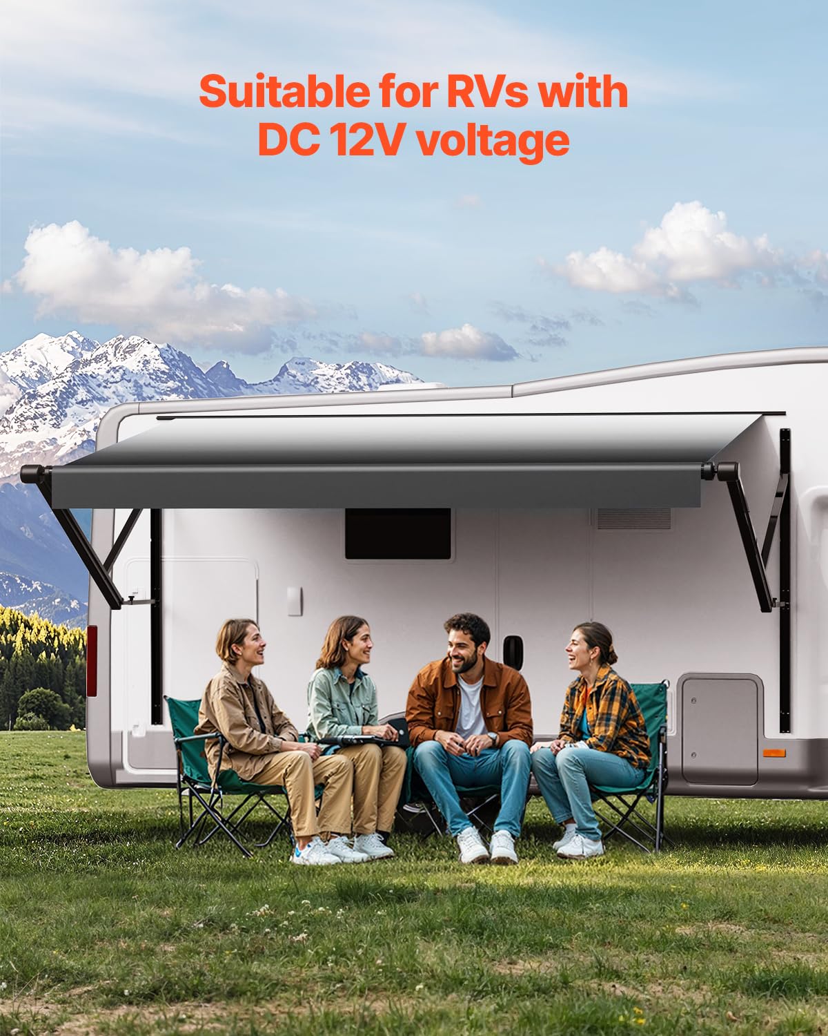 VEVOR Motorized RV Awning Complete Kit, 10' Retractable Awning with Aluminum Alloy Frame, Outdoor Trailer Awning, Fit for Most RVs(Black Fade)