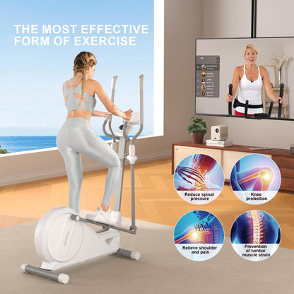 Elliptical Training Machines,Elliptical Exercise Machine for Home with Hyper-Quiet Magnetic Driving System, Elliptical Trainer/330 LBS Loading Capacity(White)