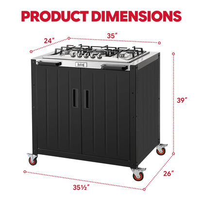 Feasto Gas Grill, Movable Outdoor Gas Stove Stainless Steel Top with Cabinet, 5 Burners with 36,200 BTUs, Outdoor Propane Grill for Outdoor Cooking, Ideal for Lawn & Garden, L35.4 x W24