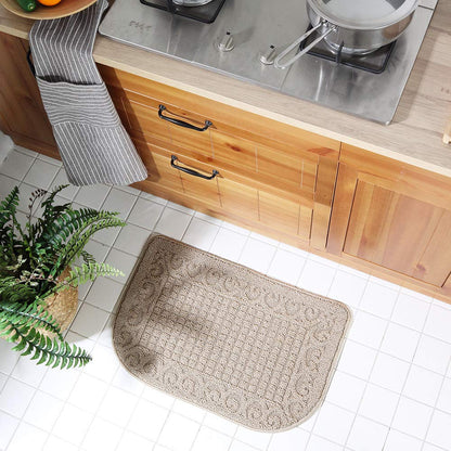 COSY HOMEER 27X18 Inch Anti Fatigue Kitchen Rug Mats are Made of 100% Polypropylene Half Round Rug Cushion Specialized in Anti Slippery and Machine Washable (Beige 1 pc) …