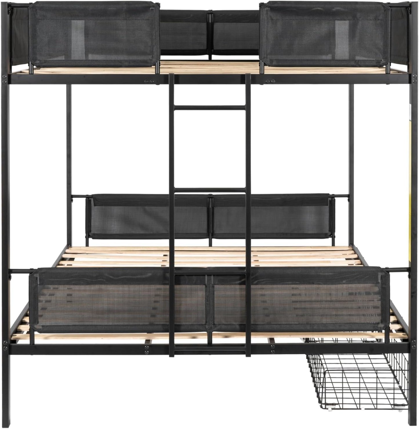 DNYN Queen Over Queen Bunk Bed with Drawers for Kids Bedroom,Space Saving Metal Bedframe w/Ladder & Safety Rails,Easy Assembly & No Box Spring Needed,for Dorm,Guest Room, Black