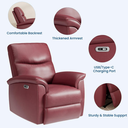 GarveeHome Recliner Chair, 360° Swivel Rocker Glider Nursery Chair with Padded Armrest and Deep Seat, PU Leather Upholstered Reclining Sofa Chair for Living Room, Bedroom and Nursery (Dark Red)