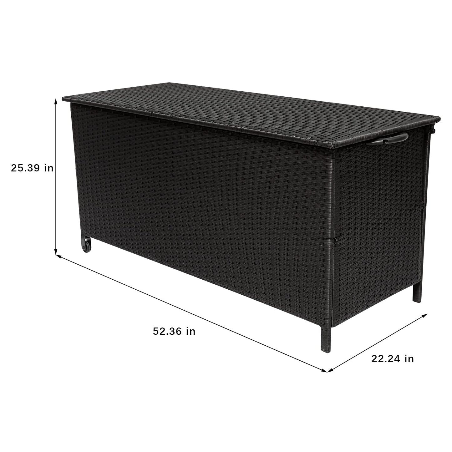 Outdoor Wicker Storage Box, Rattan Woven Bin Deck Box, Large Capacity Water-resistant Container for Patio Garden Tools, Pool Toys, Pillows, Cushions (Black)