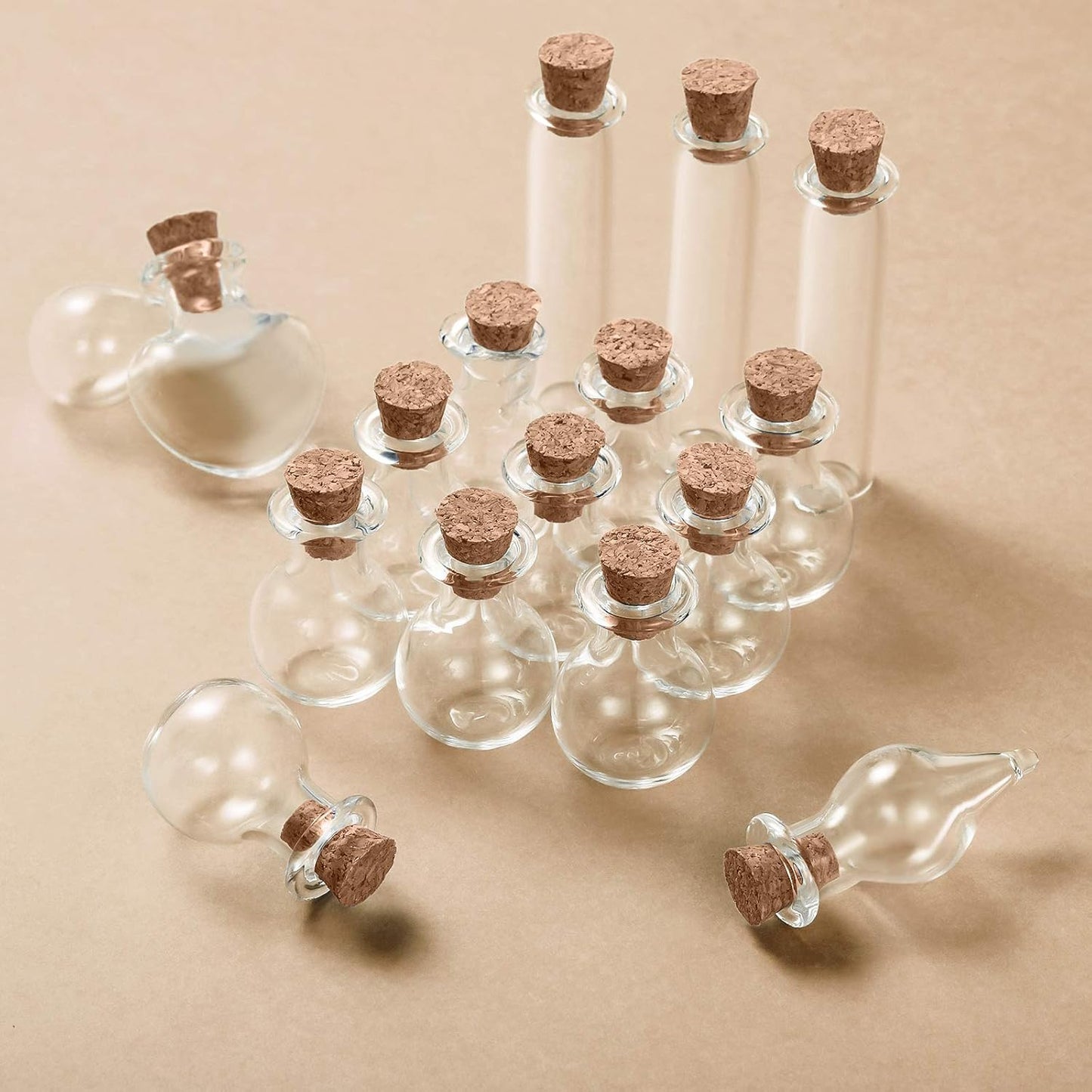 Patelai 50 Pcs Mini Glass Bottles Jars - Tiny Cork Stoppers for DIY Decor, Wishing Message Jars for Parties
