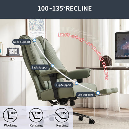 EXCEBET Big and Tall Office Chair 400lbs Wide Seat, Leather High Back Executive Office Chair with Foot Rest, Ergonomic Chairs Lumbar Support for Lower Back Pain Relief (Light Green)