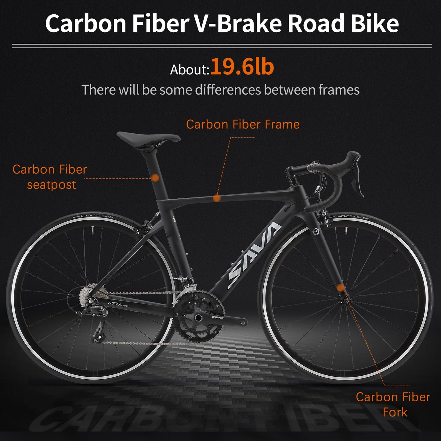 SAVADECK Carbon Road Bike with Shimano SORA R3000 18 Speed Derailleur System,Racing Bicycle with Carbon Fiber Frame Carbon Fork and Double V Brake for Adult.(Black 54cm)
