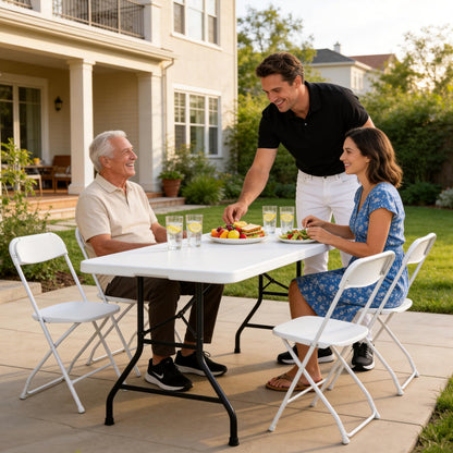 FurniEdge 16 Pack White Plastic Folding Chairs, Outdoor Portable Folding Chair with Steel Frame, 350lbs Capacity Stackable Foldable Chairs for Patio, Garden, Picnic, Kitchen, Events