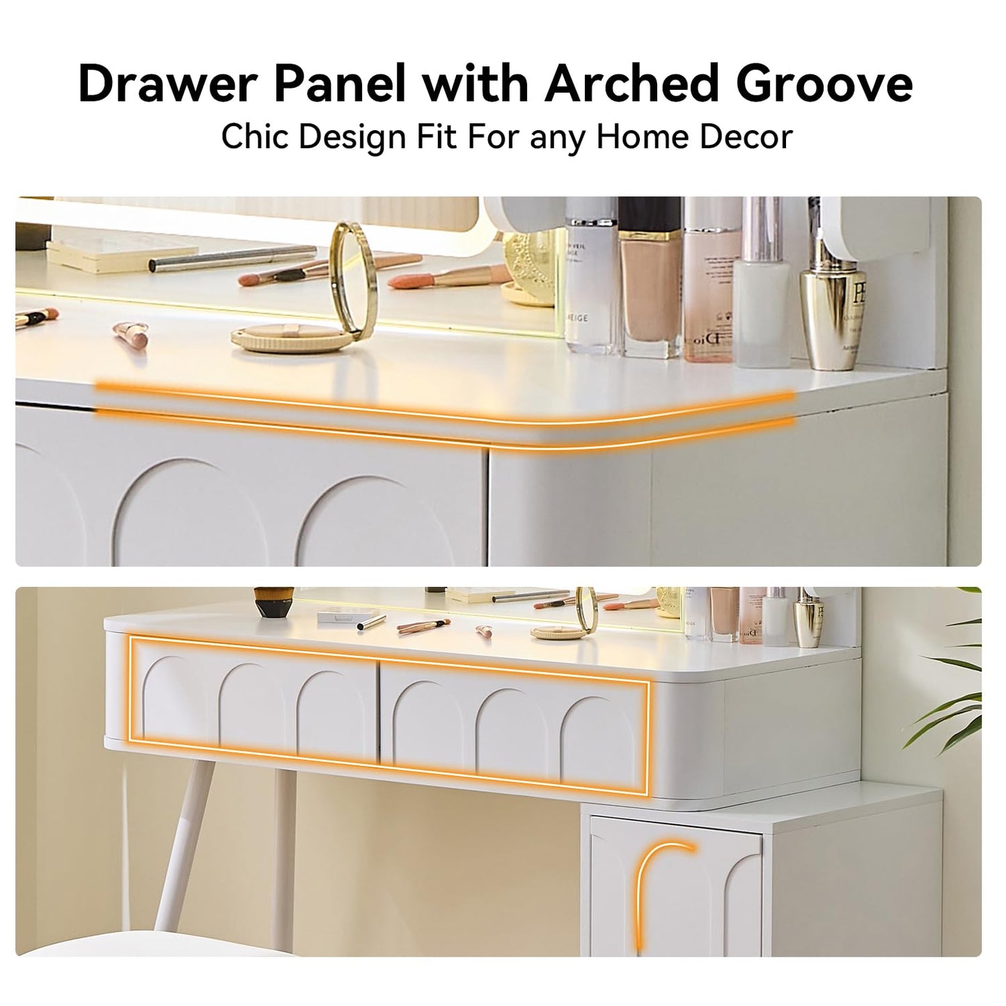 Merax Makeup Vanity Desk with Mirror and Lights, Vanity Table and Stool Set with Drawer & Movable Side Cabinet, White Dressing Table for Bedroom with LED Mirror Stepless Dimmable & 3 Color Modes