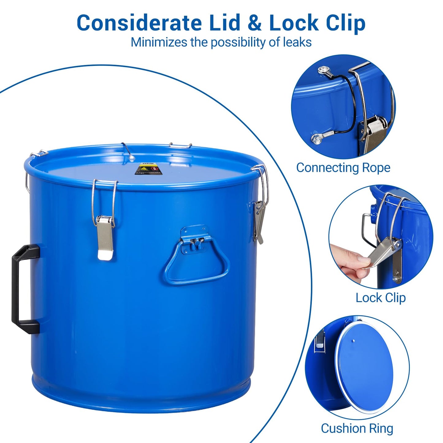 Garvee Fryer Grease Bucket 8 gal, Oil Disposal Caddy, Steel Fryer Oil Transport Container with Rust-proof Coating, Grease Can with Lid & Lock Clips & Filter Bag For Cooking Oil Filtering