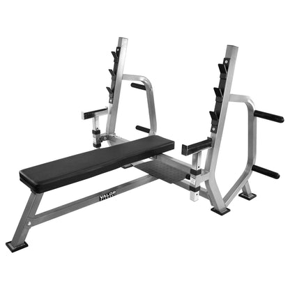 Valor Fitness Olympic Weight Bench Press Station - Spotter Arms - Adjustable Safety Catch- Max 500 lbs - Plate Storage Pegs - Home Gym Equipment