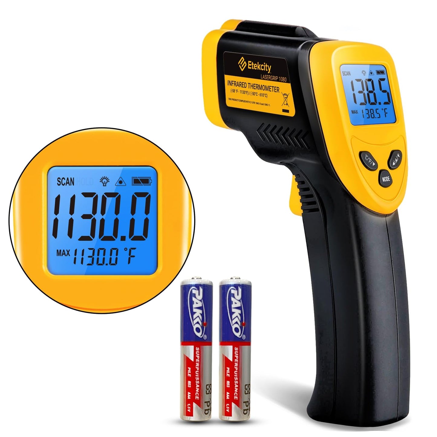 Etekcity Infrared Thermometer Temperature Gun 1080, -58°F to 1130°F for Meat Food Pizza Oven Griddle Accessories, Heat Gun for Cooking, Kitchen, Fridge, Reptile,BBQ