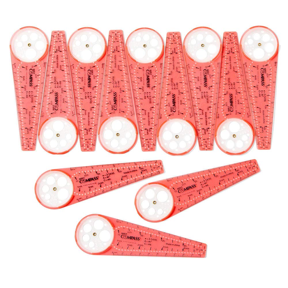 hand2mind Safe-T Math Compass, 10 in. Orange Compass Set for Geometry, Drawing Tool, Dysgraphia Tools for Kids, Circle Drawing Tool, Math Classroom Supplies (Set of 12)