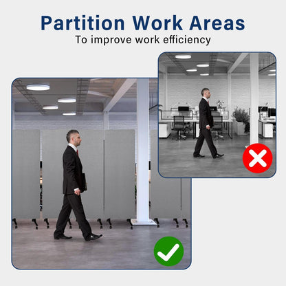 72" X 66" Partition Room dividers, 3 Panel Sound Proof Dividers for Office Partitions, Room Divider Privacy Panel with Wheels, Portable Temporary Wall for Office, Studio, School, Hospital(Light Gray)