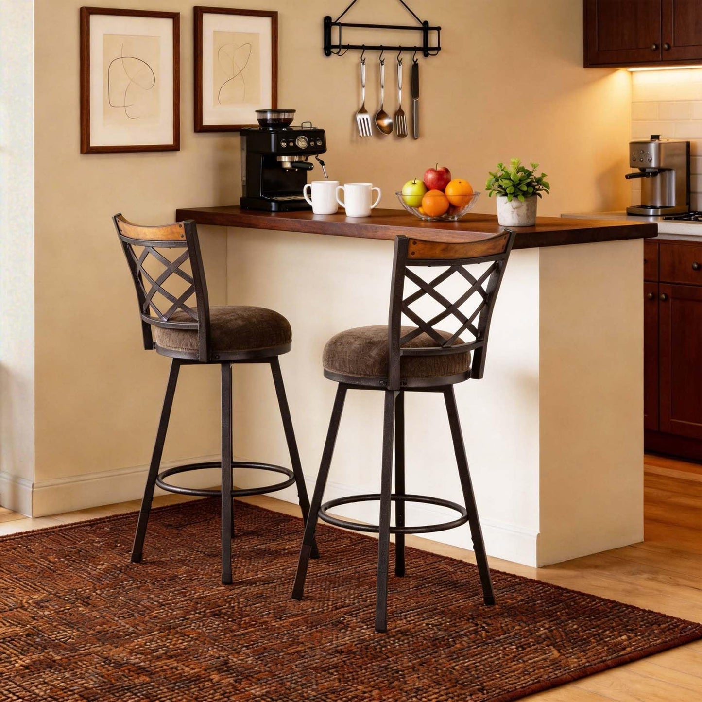 KORZEY Swivel Bar Stools Set of 4, 25/30 Inch Adjustable Black PU Leather Bar Chair with Black Frame, Mid-Century Upholstered Counter Barstools with Backs