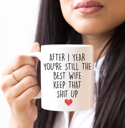 YouNique Designs 1 Year Anniversary Coffee Mug for Her, 11 Ounces, 1st Wedding Anniversary Cup for Wife, White