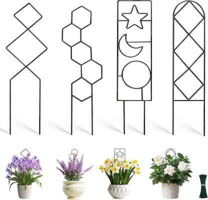 14.6in Set 4p Trellis for Potted Plants, Plant Trellis Indoor, Small Houseplant Trellis for Climbing Plants with Ties