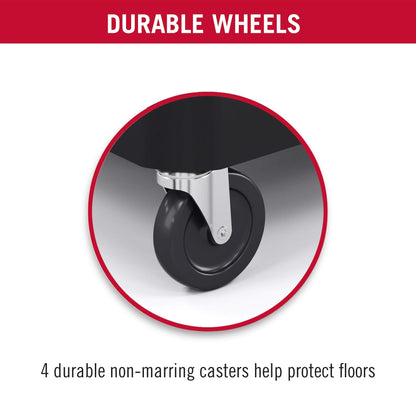 Suncast Commercial 3-Tier Heavy Duty Work Cart with Non-Marking Wheels, Ergonomic Handles, Holds up to 300 lbs, 20" x 40", Black and Silver, Made in the USA
