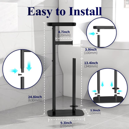 Kitsure Toilet Paper Holder Free Standing – Rustproof Metal Toilet Paper Stand for 4 Rolls with Anti-Slip Base and Shelf for Phone & Small Items, Bathroom Organizers and Storage, Medium, Black