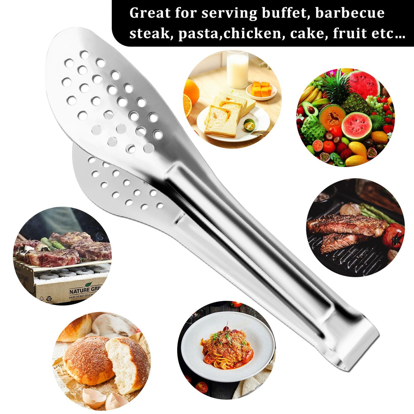 Serving Tongs, Kitchen Tongs,Buffet Tongs, XEVOM Stainless Steel Food Tong Serving Tong,small tongs, Serving Utensils (12 Inch)