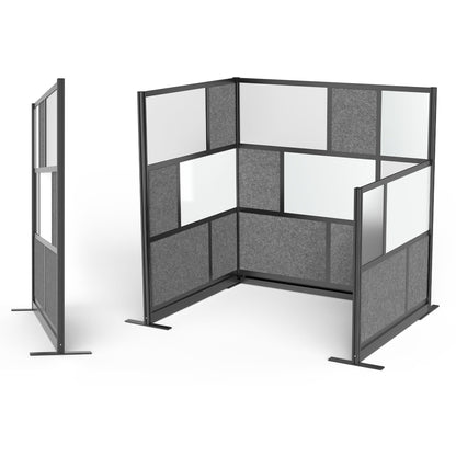 Stand Up Desk Store Expanse Modular Wall | 70'' x 48'' Wall | Expandable Partition Room Divider with Rearrangeable Frosted Acrylic & Sound Absorbent Wide Panels (Black Frame)