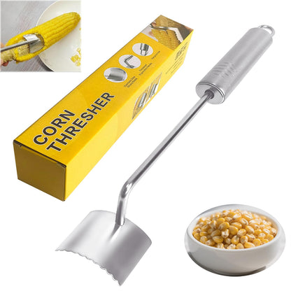 Corn Peeler For Corn On The Cob，2025 Upgrade Sawtooth Corn Cob Stripper Tool ，Ergonomic Design Ideal Tool For Long Handle Stainless Steel Corn On the Cob Stripper Tool (Silver, 1pack)