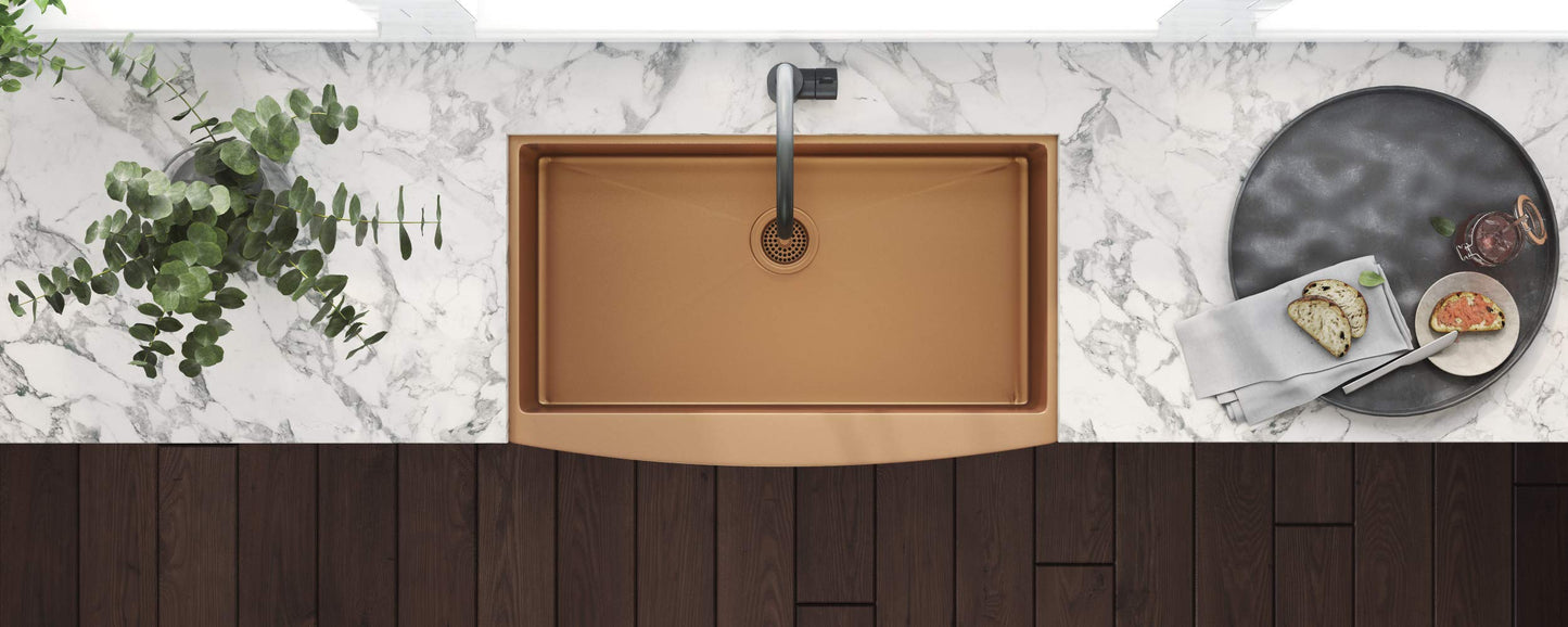 Ruvati Copper Tone 33-inch Apron-Front Farmhouse Kitchen Sink - Matte Bronze Stainless Steel Single Bowl - RVH9733CP