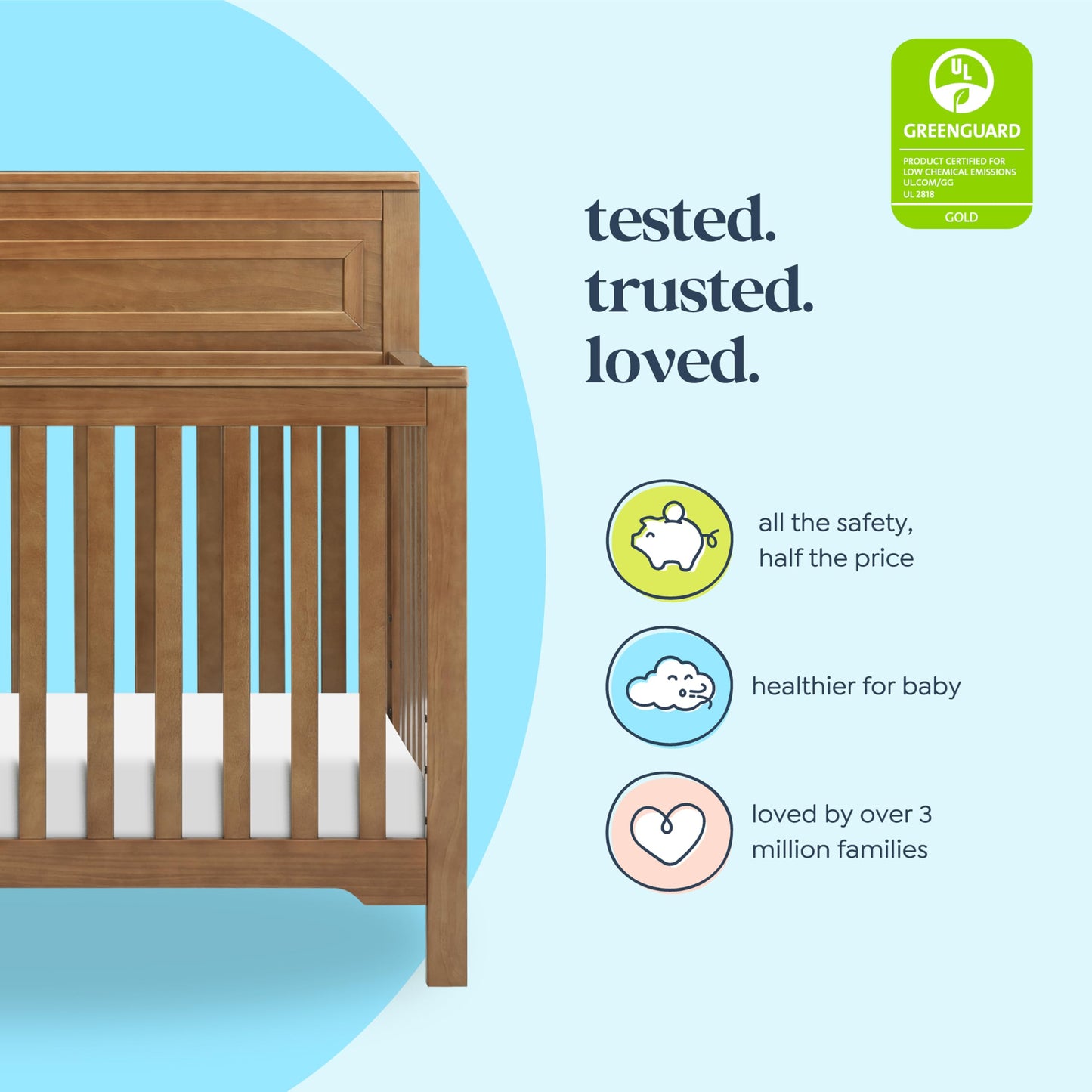 daVinci Autumn 4-in-1 Baby Crib Convertible to Toddler Bed, Daybed, Full-Size Bed - Easy Assembly - GREENGUARD Certified - 4 Adjustable Mattress Heights - Conversion Kit Sold Separately, Chestnut